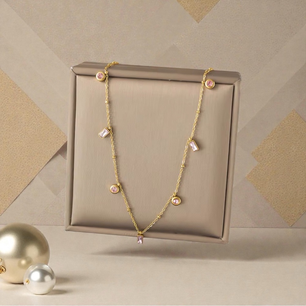 18K Gold Plated SS Elegant Gold and Pink Necklace • ROSE GOLD COLOR